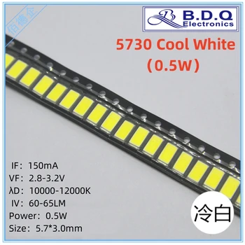 100pcs 5730 SMD LED 0.5 W לבן קר 10000-12000K מנורת LED חרוזים גודל 5630 מסוג דיודות פולטות אור גבוה בהיר איכות