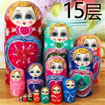 15 10 7 5 שכבות Matryoshka עץ רוסיות בבושקה לילדים צעצועים DollsTraditional צעצועים קישוט בעבודת יד Paint28cm