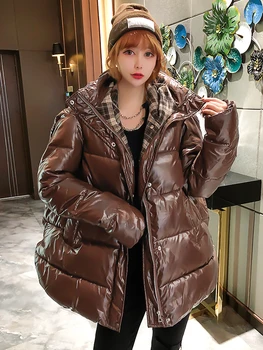 2021 חדש כותנה מרופד מעיל נשים חורף חם פרווה אופנה רחוב ז ' קטים מעטה מבריק מעילים הנשי קוריאני חופשי וחמוד