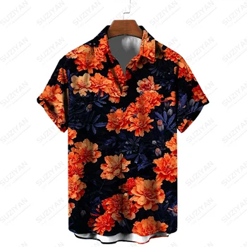 2022 גברים חולצת הוואי גברים פרחוני הדפסה שרוול קצר חולצות דש חולצות כפתור אחד בחולצה החוף מזדמנים חולצת גברים