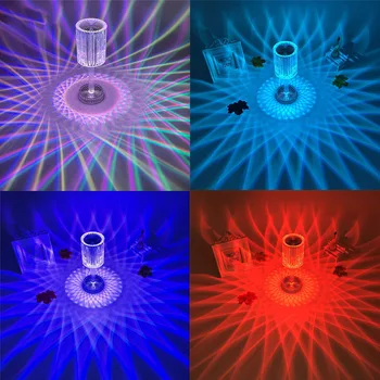 2023 LED החדש 3/16 צבעים קריסטל רוז מנורת שולחן רומנטי יהלום אווירה מקרן מגע מתכוונן לילה אור שינה