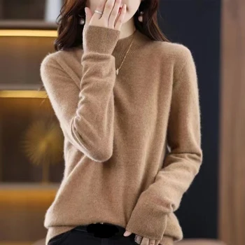 2023 סתיו חורף קשמיר סוודר נשים סוודרים סרוגים חצי צווארון גבוה סוודר שרוולים ארוכים העליון אלגנטי סריגים בגדים