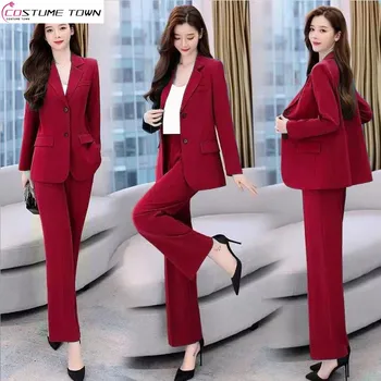 2023 קוריאני פופולרי האביב החדש דק ' קט קליל רחב הרגל המכנסיים שני חלקים אלגנטי נשים חליפת מכנסיים המשרד תלבושות בלייזר