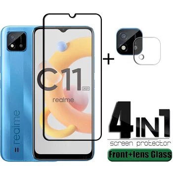 4 ב-1 עבור Realme C11 2021 זכוכית עבור OPPO Realme C11 2021 כיסוי מלא HD סרט מגן מסך עבור Realme C21 C20 C11 עדשת זכוכית