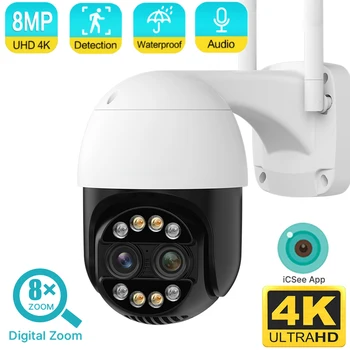 4K 8MP כפול עדשת מצלמת מעקב אלחוטית WiFi מצלמה IP 8X זום דיגיטלי אנושי זיהוי חכם מעקב הגנת אבטחה