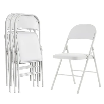 4pcs/סט כיסאות אלגנטיים מתקפל ברזל PVC גינה מרפסת כיסאות אמנת התערוכה פגישה כיסאות לבנים