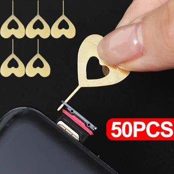 50pcs כרטיס ה SIM-הסרת המחט סיכות לב זהב צורה לחטט הוצא כרטיס Sim מגש פתח של מחט ה-Pin עבור IPhone סמסונג מיקרו כרטיס הכלי