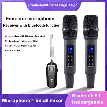 Bluetooth אלחוטי UHF מיקרופון מקצועי כף יד קריוקי מיקרופון אולפן הקלטות בבית מסיבת שירה על רמקול