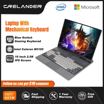 CRELANDER גיימר המחברת 16 אינץ ' 2560*1600 IPS מסך Intel Celeron N5105 Windows 11 מכני מקלדות מחשב משחקים למחשב