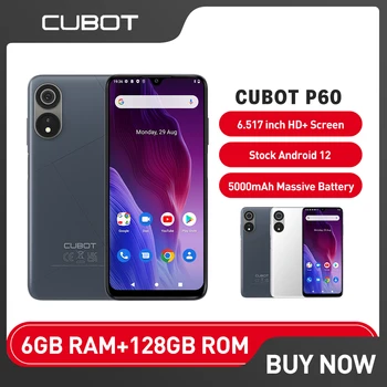 Cubot-P60 אנדרואיד 12 החכם, 6GB + 128GB, מצלמת 20MP, 5000mAh, ה-SIM הכפולה, 4G, טלפון נייד, 6.517 