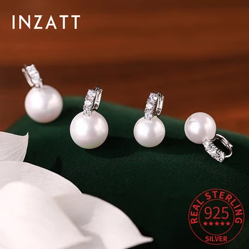 INZATT אמיתי 925 כסף סטרלינג מצופה 10/12mm פרל עגילים לנשים אופנתי תכשיטים יפים מינימליסטי אביזרים