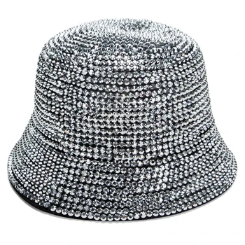 L93F מלא יהלומים מתכוונן פדורה דלי כובע פנמה שוליים רחבים, ג ' אז כובע