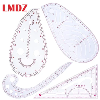LMDZ עיצוב אופנה שליט להתאים סרגל תפירה עקומה סרגל תפירה דפוס כלי פלסטיק על בד טלאים חיתוך בד 4PCS