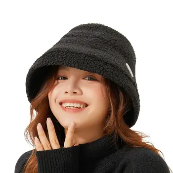 OhSunny האופנה החורף חם נשים דלי כובעים Antistatic צמר בנות מוצק צבע כובע פנמה להסרה לאוזן הצוואר מגן