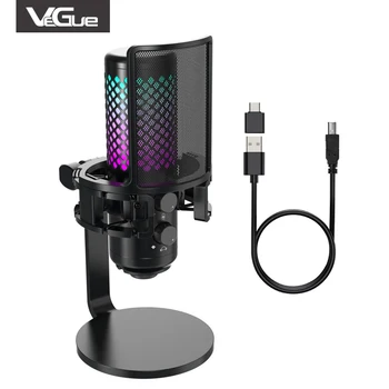 Vegue RGB מקצועי למחשב נייד תאורה המשחקים מייק סטודיו Condenser מיקרופון USB הקלטה מיקרופון למחשב נייד