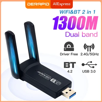 WiFi USB 3.0 מתאם 1300Mbps Bluetooth 4.2 Dual-Band 2.4 GHz&5GHz Wifi Usb למחשב שולחן עבודה נייד כרטיס רשת אלחוטי מקלט