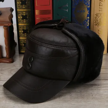 X167 למבוגרים עור אמיתי כובעים אלדר קטיפה חם המחבל כובע למבוגרים חם כבש שטוח עקף חורף כובעי Eear להגן חם הכובע