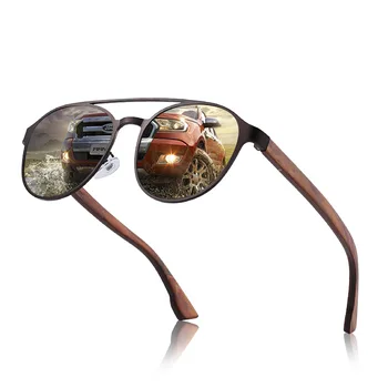 YIMARUILI רטרו עגול אופנה צבעוני מקוטב משקפי שמש מעץ משקפי נהיגה קוצר ראייה, משקפי שמש מסגרת גברים ונשים 8041
