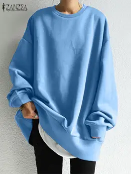 ZANZEA אופנה נשים מוצק חולצות שרוול ארוך מנופחים קט קליל רופף לכל היותר נשית עם ברדס סתיו אופנת רחוב הקפוצ ' ונים