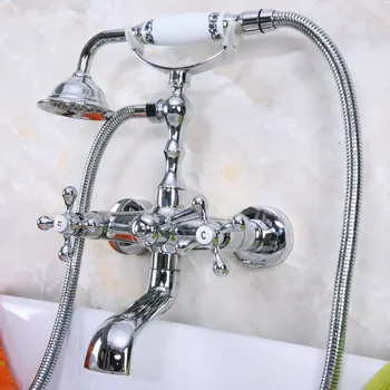 אמבטיה ברזים כרום מקלחת ברזי ידית כפולה קיר רכוב אמבטיה ומקלחת ברז עם כף יד מקלחות zna186