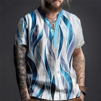 אנשים חדשים חולצה הדפסת 3D שרוול קצר חולצות קיץ אופנה בגדי מעצבים V-צוואר חולצת הטריקו מנופחים הנלי חולצות עבור Mens להלביש