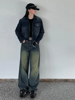 באגי ג 'ינס Y2k וינטג' שנות ה המותניים רגל ישרה 'ינס של נשים ג' ינס מגמת 2023 אופנה בגדים מזדמנים מכנסיים רחבים פאטאל