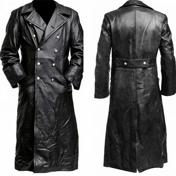 בציר עור PU מעיל גבר איכותי החורף כפתורים זמן תעלה עסקי גברים אופנה הלבשה עליונה פרימיום קצין מעיל שחור.