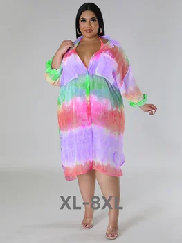 בתוספת גודל שמלות עבור נשים מודפסות שרוול ארוך אלגנטי מיני שמלה חדשה בקיץ בגדים הסיטוניים הב 3xl 4xl 5xl 6xl