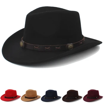 גברים, נשים, צמר המערבי כובעי בוקרים רחב שוליים כובעי פנמה חיצונית סומבררו נסיעות פדורה Sunbonnet צד מתכוונן בגודל M-L