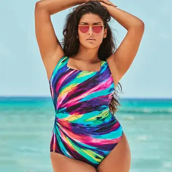 גדול בתוספת גודל נשים Monokini עם משטח חזה לא חישוקי סקסי לנשימה בריכה קשת פסים חוף ים חוף