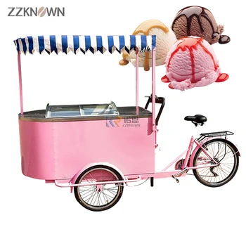 דוושת ורוד נייד גלידה העגלה עם 108L מקפיא 3 גלגל אופניים חשמליים למבוגרים מזון אופניים אוטומטיות עגלות למכירה