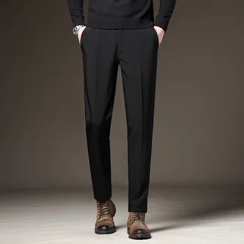 האביב קיץ של גברים חליפת מכנסיים Slim המשרד לעסקים אלסטי המותניים שחור אפור קלאסי קוריאנית מכנסיים זכר גודל פלוס 27-38 40 42