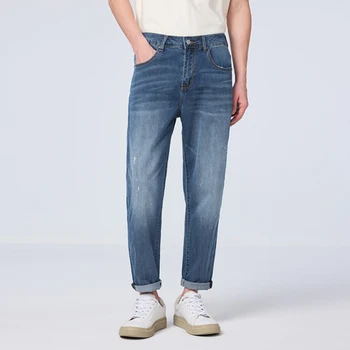 האביב קיץ של גברים כחול למתוח רגילים ג 'ינס בסגנון קלאסי קליל כותנה סלים מכנסיים מכנסי ג' ינס ישר פשוט ג ' ינס