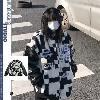 האמריקאי רחוב הדמקה צ 'קר ג' קטים מכונת גותי בייסבול קוריאני אופנה ז ' קט עור Harajuku מעיל מעילים נשים