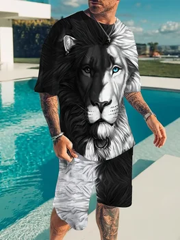 האריה חולצה מכנסיים קצרים 2 ערכות קטע על זכר חולצות החליפה Mens ספורטוויר טרנינג אדידס אופנת רחוב מזדמנים גברים של ביגוד