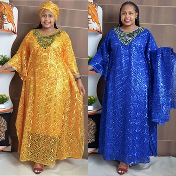 הרמדאן המוסלמי Kaftan Abaya השמלה נשים דובאי 2023 תחרה שמלת ערב אלגנטית אפריקה שמלת מקסי Boubou החלוק Djellaba פאטאל