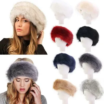 חדש לנשים סקי, כובע לשיער פלומתי חורף חם באוזן דש הפרווה המזויפת כובע פרוותי, חם דש כובע אוזן סרט בסגנון רוסי