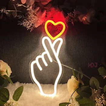 יד הלב מחווה ניאון השינה קיר עיצוב חדר קישוט החתונה סימן אוהב Led אורות ניאון, מנורות עבור מתנות יום הולדת