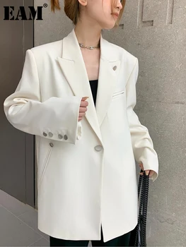 [ידה] נשים לבנה קצרה גדול גודל מזדמן מעיל חדש דש שרוול ארוך מתאים רופף מעיל אופנה גאות אביב סתיו 2023 1DF6843
