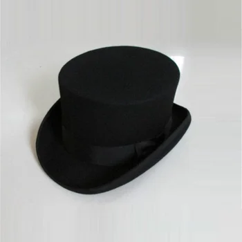 יוניסקס Homburg כובעי צמר פדורה Steampunk כובע צילינדר קוסם קסמים כובע הרגשתי Fedoras כובעים 12cm גבוה ב-8114