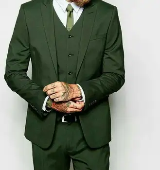 ירוק זכר טוקסידו חתונה נשף ללבוש רשמי חליפות גברים Slim Fit בלייזר מכנסי עיצוב מותאם אישית 3 חלקים ג ' קט+מכנסיים+אפוד תחפושת