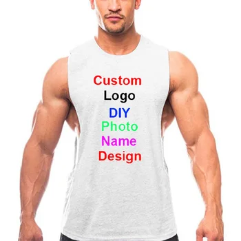 למותג עיצוב לוגו מותאם אישית DIY Mens כותנה גופייה פיתוח גוף צד פתוח ללא שרוולים חולצת כושר, אימון כושר בגדים