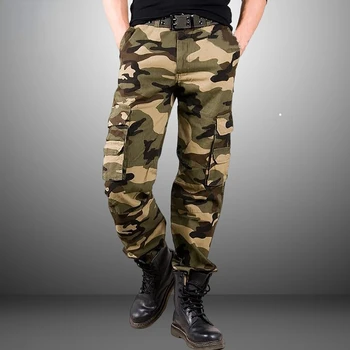 מכנסי הסוואה של גברים רב-כיס מכנסי העבודה הגברי חופשי ישר גודל גדול חיצונית מכנסיים איש ספורט מזדמנים צבא מכנסי דגמ 