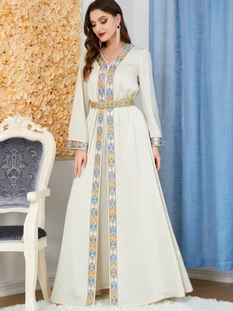 מרוקו שמלת מסיבת מוסלמים 2 חתיכה להגדיר נשים Abaya רקמה פיצול Kaftan טורקיה ערבים זמן החלוק Vestidos דובאי שמלות מקסי
