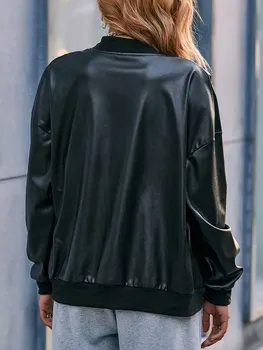 נשים s דמוי עור אופנוענים ' קט עם רוכסן סגירה ולא עם חגורת מותן - מסוגנן הלבשה עליונה עבור Y2K אופנת רחוב אופנה