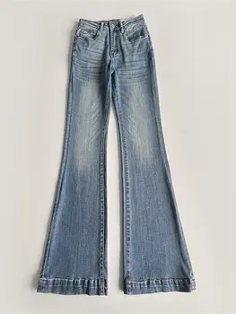 נשים גבוהה המותניים, מכנסיים ארוכים מזדמן שיפוע ציפר לטוס סלים אופנה התלקח ג ' ינס של נשים עם כיסים