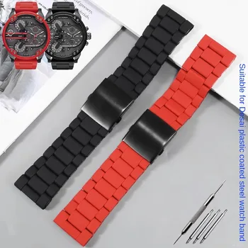 סיליקון מצופה דיוק פלדת שעון רצועה תחליף DZ7370DZ7396 אדומים שד שחור לוחם סדרה 24/26/28מ 