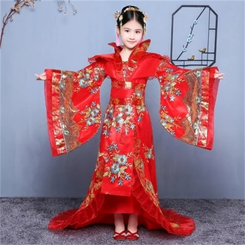 סינית עתיקה המלכה האדומה רקמה פרחונית Hanfu שמלה בנות מזרחיות תחפושת ילדים פיות שושלת טאנג במה ללבוש.