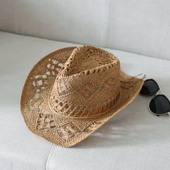 עבודת יד בוקרים כובע קש קלאסי בציר חלול החוצה יוניסקס מכופף קצה שוליים רחבים, גברים שמש כובע כובע הדייגים נסיעות החוף כובעים