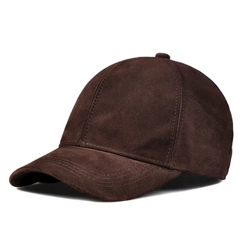 עור כובע גברים זכר החורף העליון Nubuck עור פרה מתכוונן כובע בייסבול גדול ברים זמש מזדמן אופנה נשים היפ פופ רזה Gorra